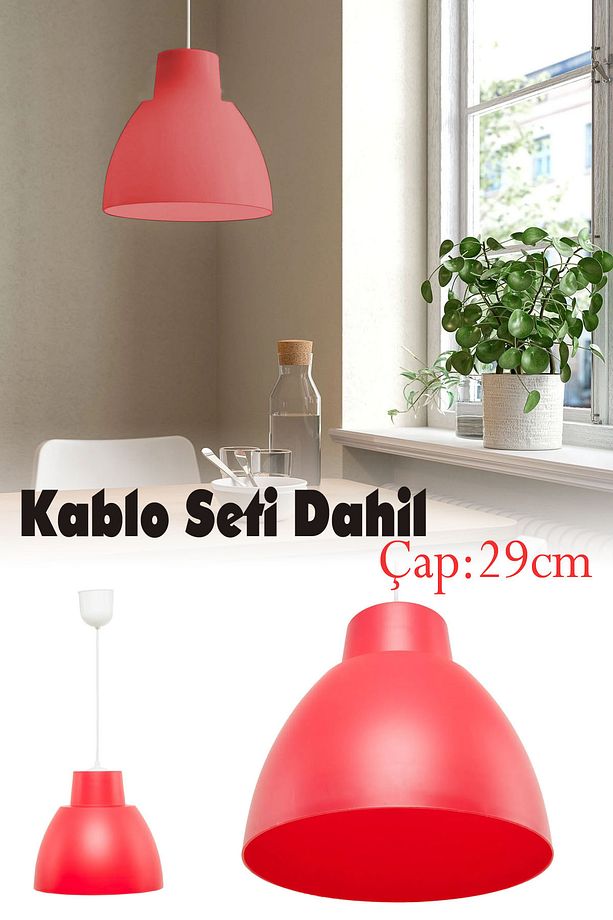Sarkıt Lamba Avize Kablo Seti Dahil 29cm Kırmızı Tavan Lambası JB035 - 2