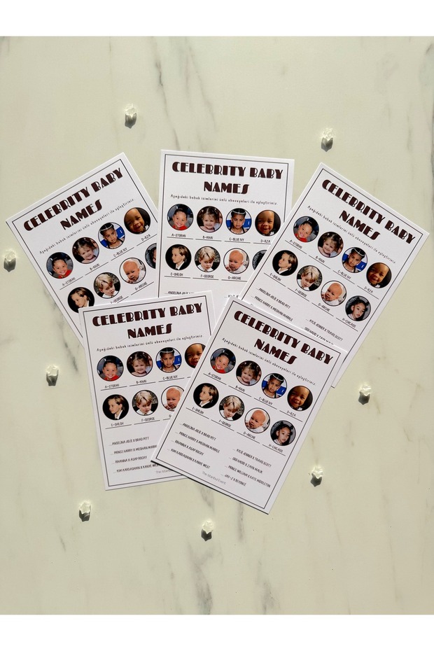 Set of 5 Baby Shower Play and Entertainment Question Cards - Celebrity Baby Names