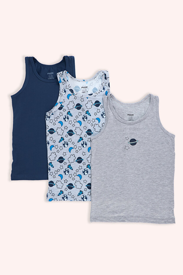 Boy's Space Patterned 3-Piece Undershirt - Underwear
