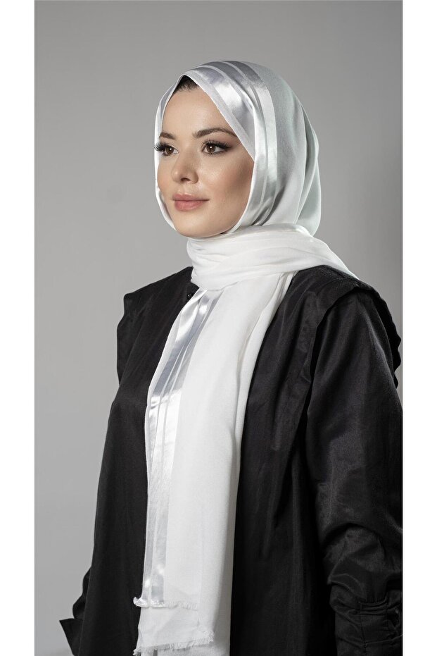 White Stripe Striped Shawl Viscose Fabric Bursa Dolama 202109_42