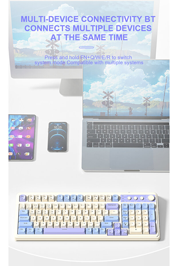 S99 Keys Tri-Mode with Media Knob Programmable Membrane Computer RGB Wireless Creamy Gaming Keyboard - 8