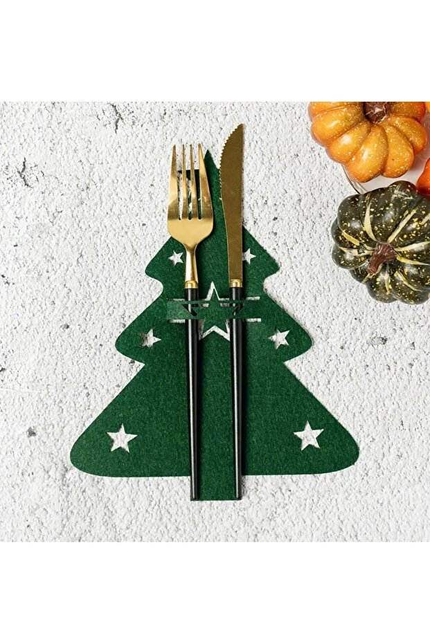 6Pcs Greendecorative Pine Tree Special for Christmas Tableware - Christmas Tableware Decor with Fork Spoon