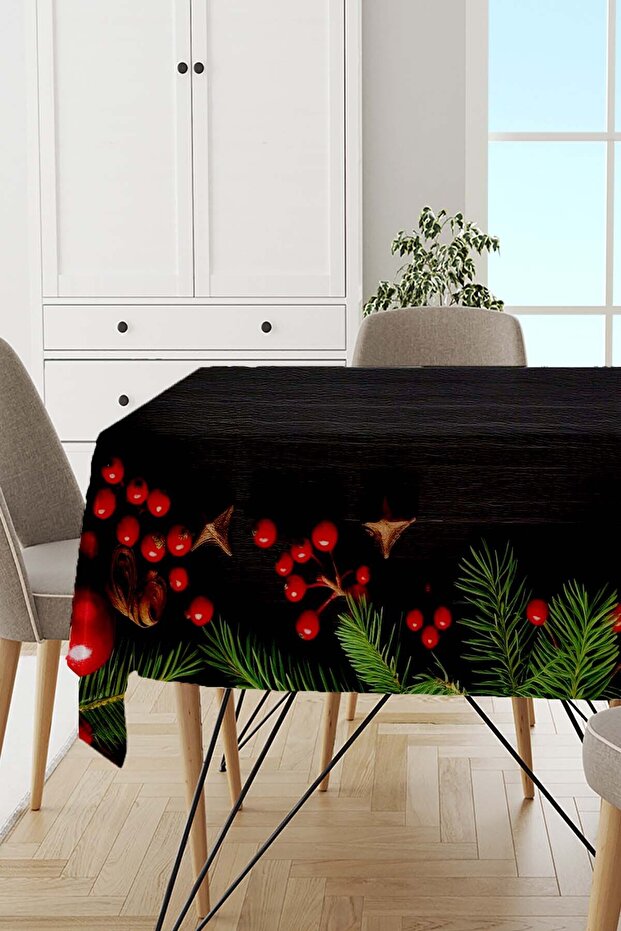 Black New Year New Year Christmas Christmas Tablecloth Mso544