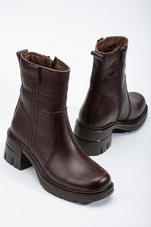 HAKİKİ DERİ KADIN BOT TOPUKLU MODEL  LUCA5520 KAHVE - 7