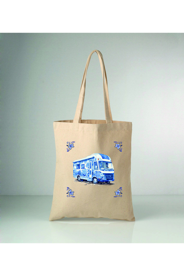 Special Series Delft Blue Caravan Printed Raw Cloth Shoulder Bag
