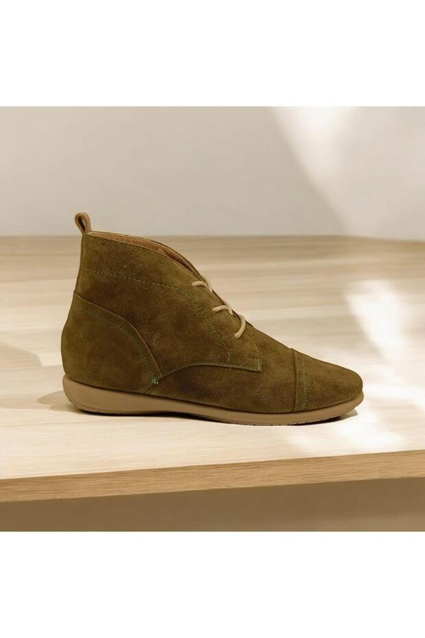 Paris Haki Süet Bağcıklı Kadın Bootie - 1
