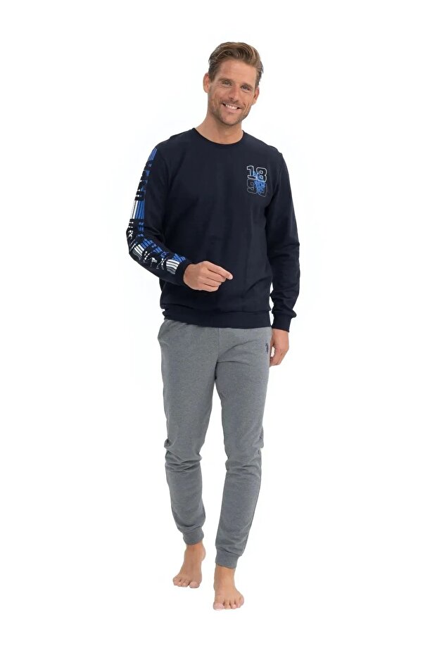 Us Polo Licensed Cotton Cycling Collar Long Sleeve Men's Pjamas Suit