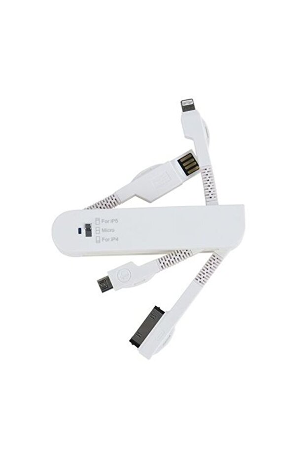 Micro Usb - Iphone 4 Lightning Usb Data Kablo Isveç Çakısı Modeli Beyaz - 1