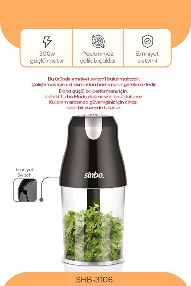 Shb-3106 4-Blade 1500 ml Chopper 300W