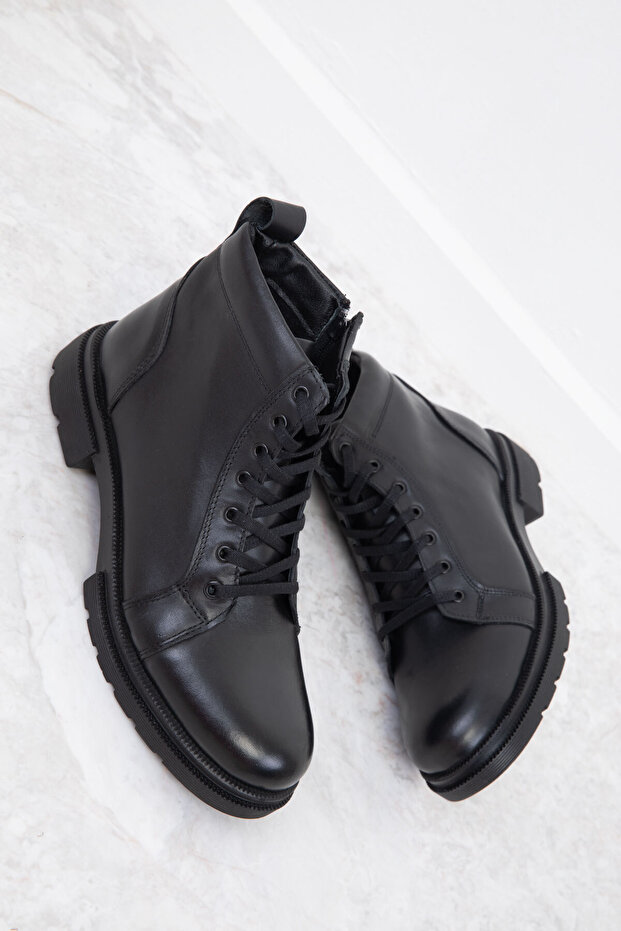 Fekete valódi bőr férfi csizma és csizma 20106 - 2