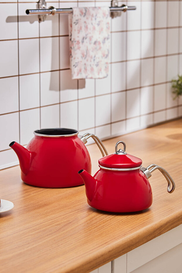 Red Loreto Enamel Midi Teapot Set - 4