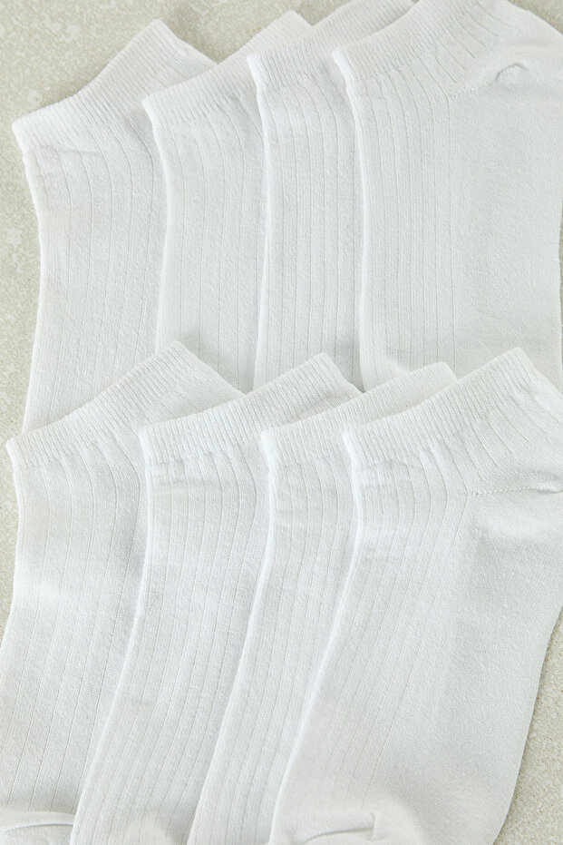 Beyaz Unisex 8'li Pamuklu Patik Çorap TEDAW25CO00005 - 4