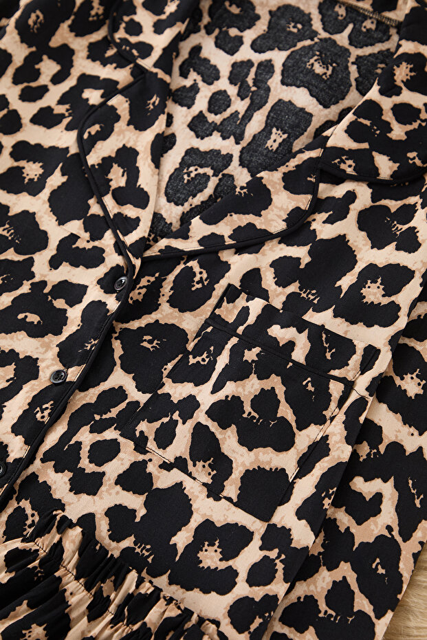 Çok Renkli Leopar Desenli Biyeli Viskon Dokuma Pijama Takımı THMAW21PT0292 - 8