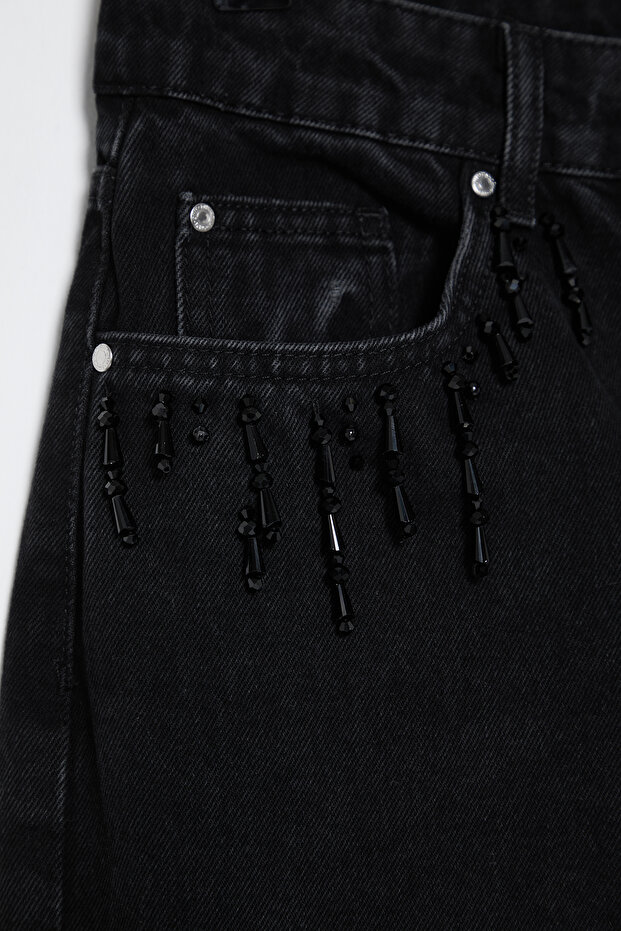 Široké nohavice s vysokým pásom a detailom vrecka z čierneho kameňa TWOSS25JE00002 - 8