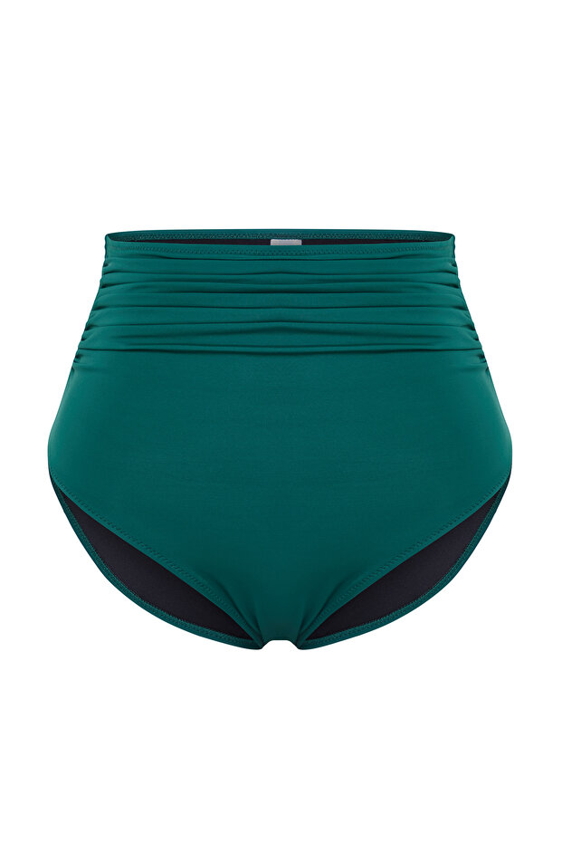Gathering Plus Size Green Bikini Bottom with High Waist and Drawstring Detail - Tbbss23Cr00001 - 7