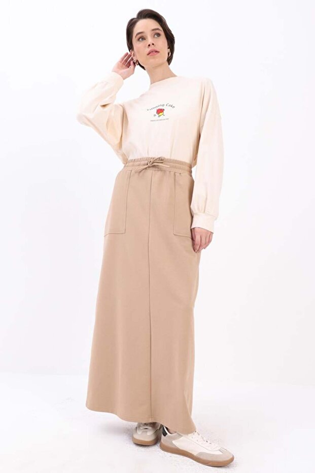 Bej-İki Cepli Etek - 1