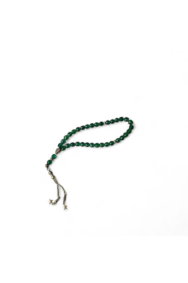Green Glass Special Cut Rosary with Metal Tassels