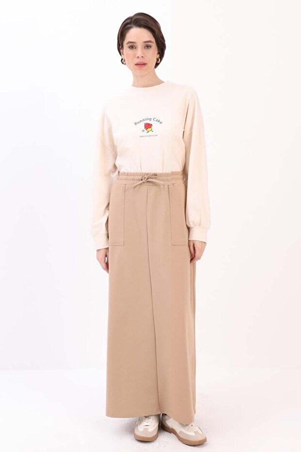 Bej-İki Cepli Etek - 2