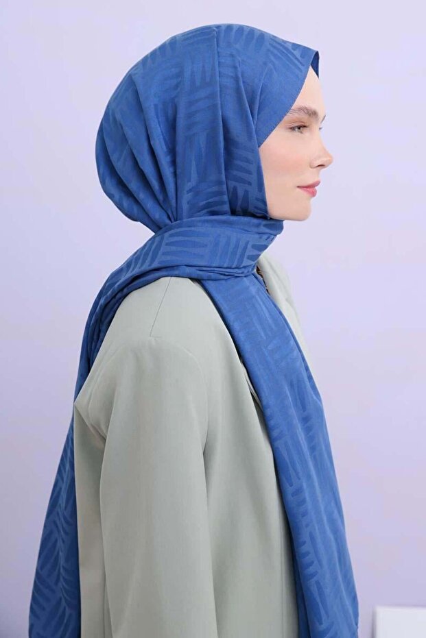 شال جاكار منقوش باللون النيلي - 2