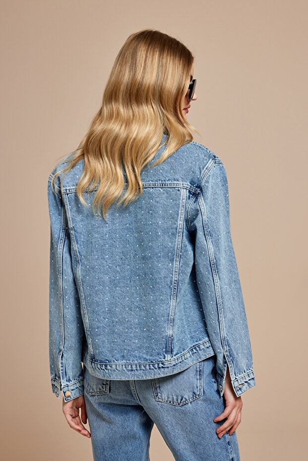 Taşlı Denim Ceket - 5