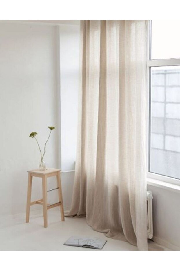 Buldan Cotton Vintage Linen Curtain Plain Plain Natural Woven Sunshade Is in the Shape of X X