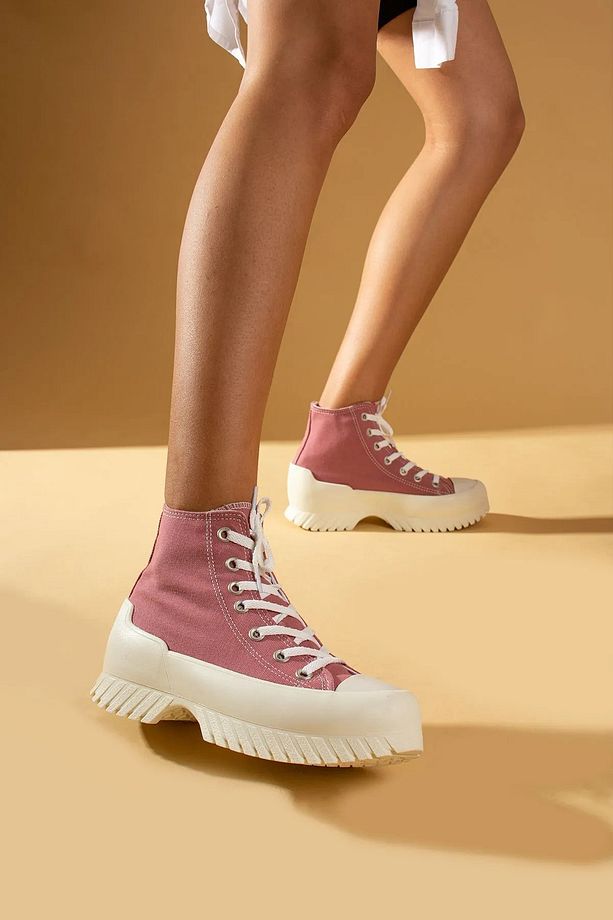 Kadın Unisex Yüksek Taban Boğazlı Convers Model Keten Sneaker Bot - 2