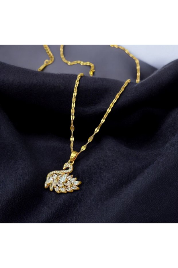 Swan Figure Necklace with Shiny Stones and Elegant Eye-Catching Necklace Gift Necklace