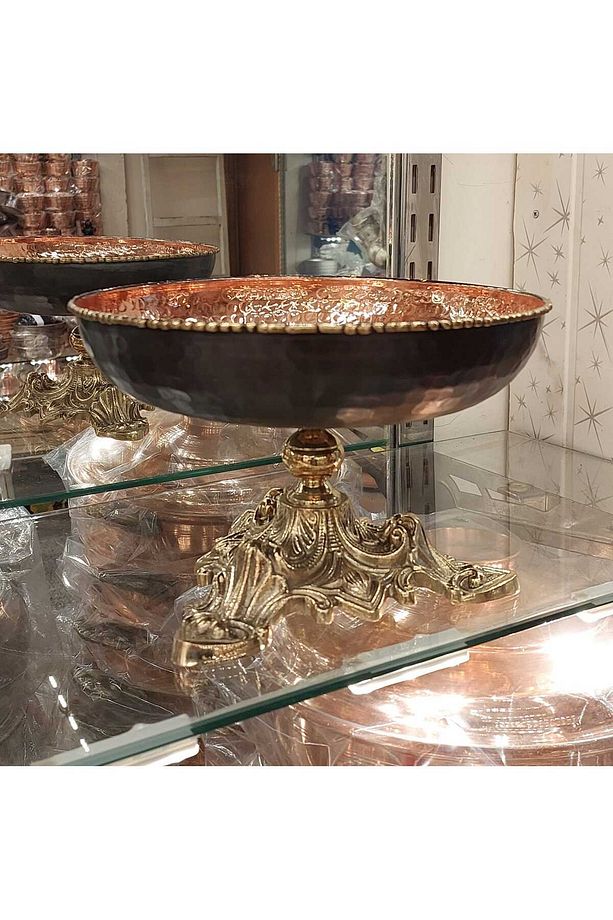 Bakır Meyvelik Bakır Kurabiyelik Bakır Şerlik Çekiç Desenli El Yapımı Ayaklı Model Eskitme Model - 8