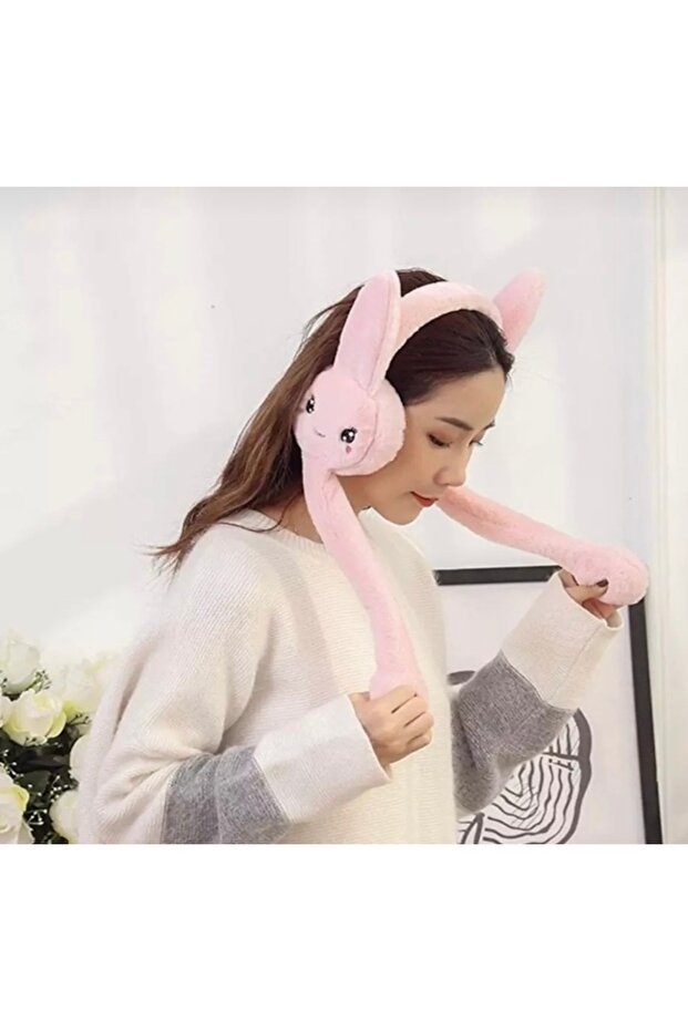 Plush headphones with moving mechanism - light pink