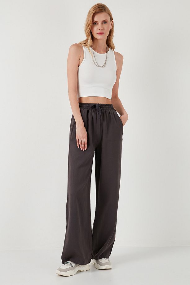 Pamuklu Relaxed Fit Yüksek Bel Bol Paça Pantolon Pantolon 668yp5118 - 3