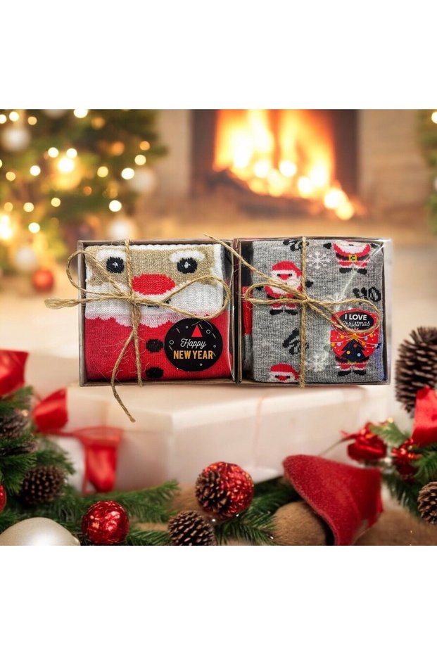 New Year's Gift Set of 2 Socks in Craft Box