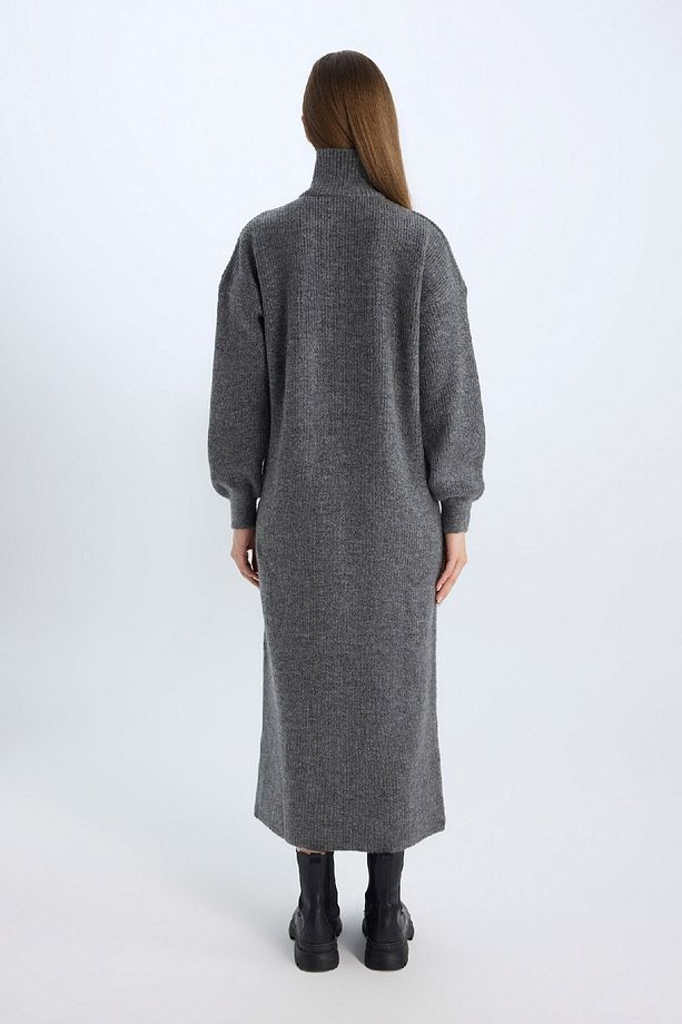 Regular Fit Fermuarlı Dik Yaka Uzun Kollu Triko Maxi Elbise	 B0195AX24WN - 5