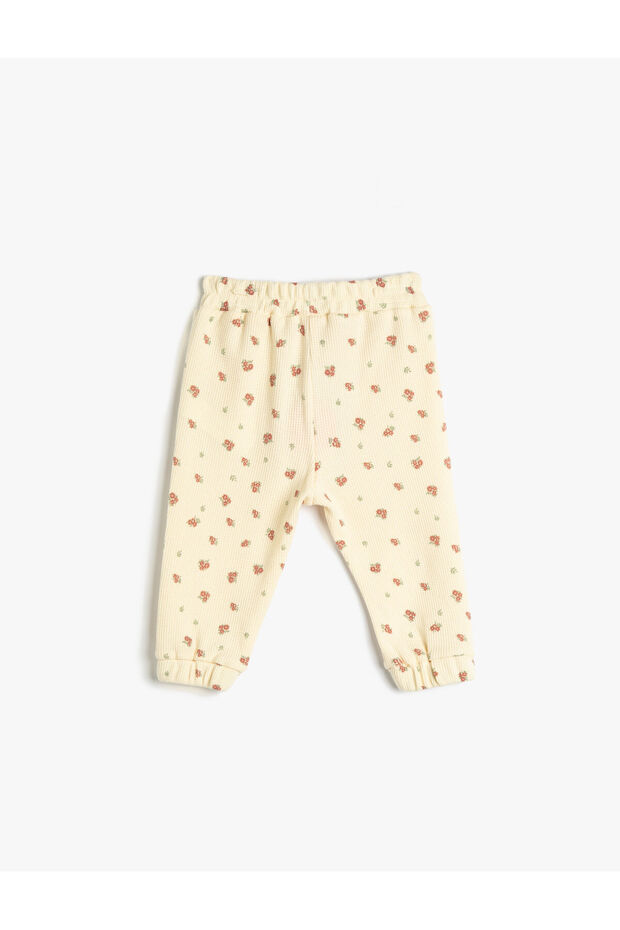 Floral Jogger Sweatpants Textured Elastic Waist Cotton