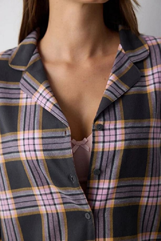 Pamuklu Halie Checked Antrasit Gömlek Pantolon Pijama Takımı - 5