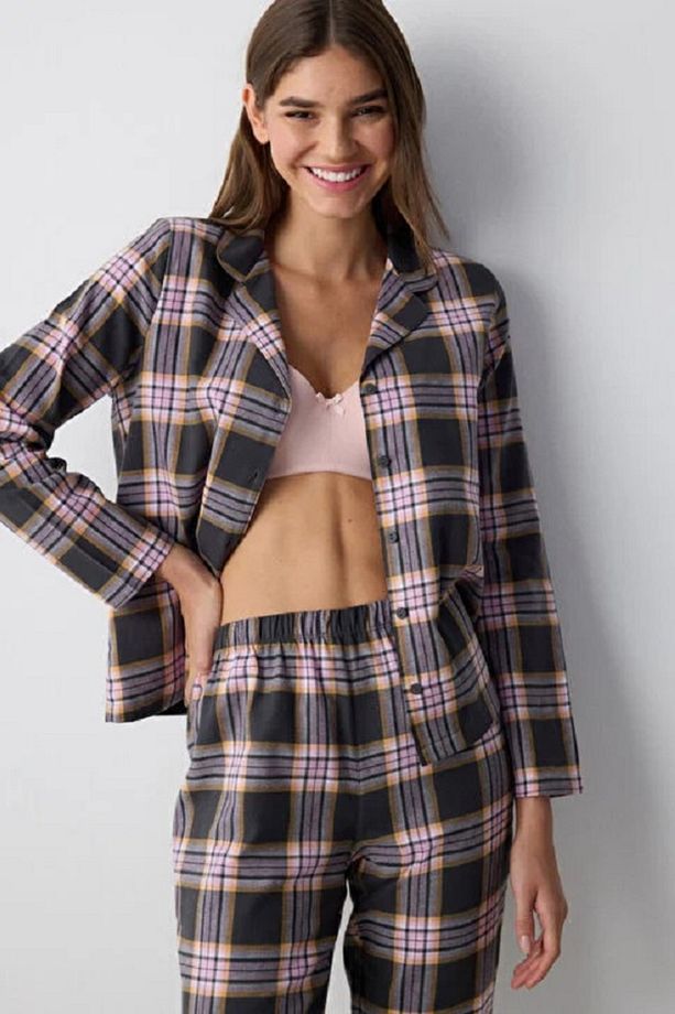 Pamuklu Halie Checked Antrasit Gömlek Pantolon Pijama Takımı - 4