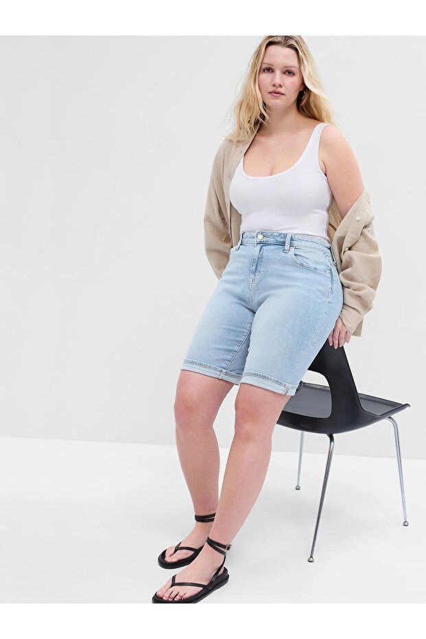 Kadın Açık Mavi Denim Şort - 4