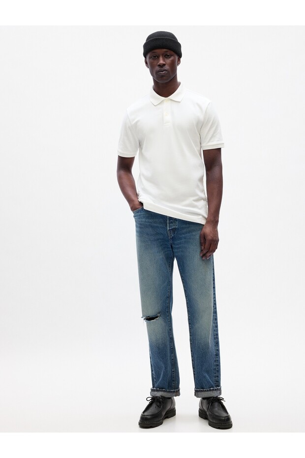 Men's White Pique Polo Neck T-Shirt