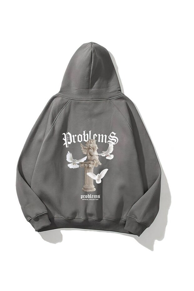 Unisex Oversize Sweatshirt Hoodie Problems Sculpture Printed Smoked – Hooded, Kangaroo Pocket, 3 Threads