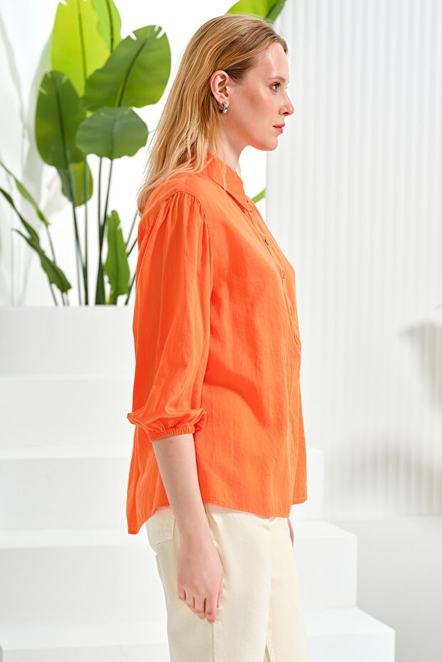 Half Placket Three Quarter Sleeve Blouse - 3