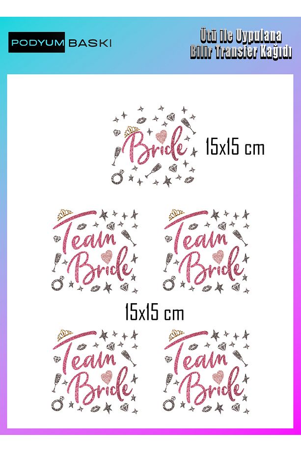 Ütü Ile Yapışan Tekstil Dtf Baskı Tişört Baskısı Bride Gelin partisi ve Nedime Baskısı - 1