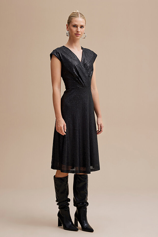 Kruvaze Pullu Elbise - 4