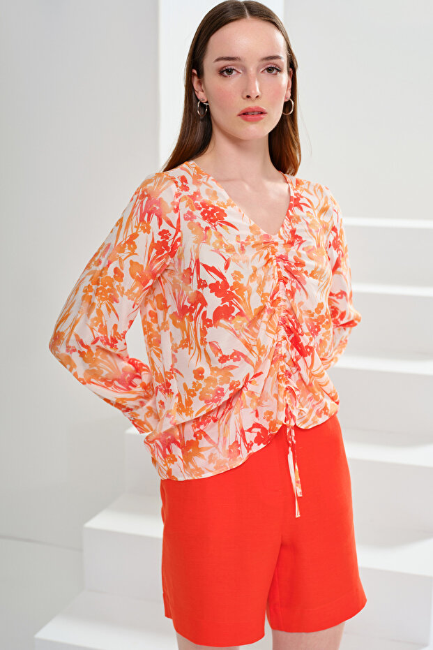 Front Drawstring Detail Blouse - 2