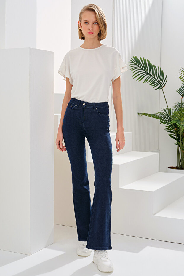 İspanyol Paça Denim Pantolon - 3