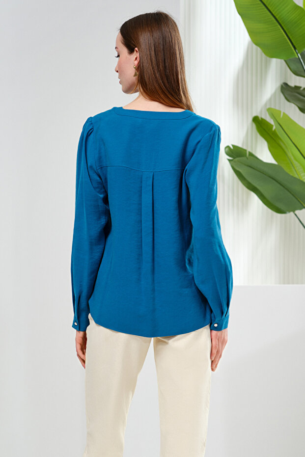 V-Neck Soft Textured Blouse - 4