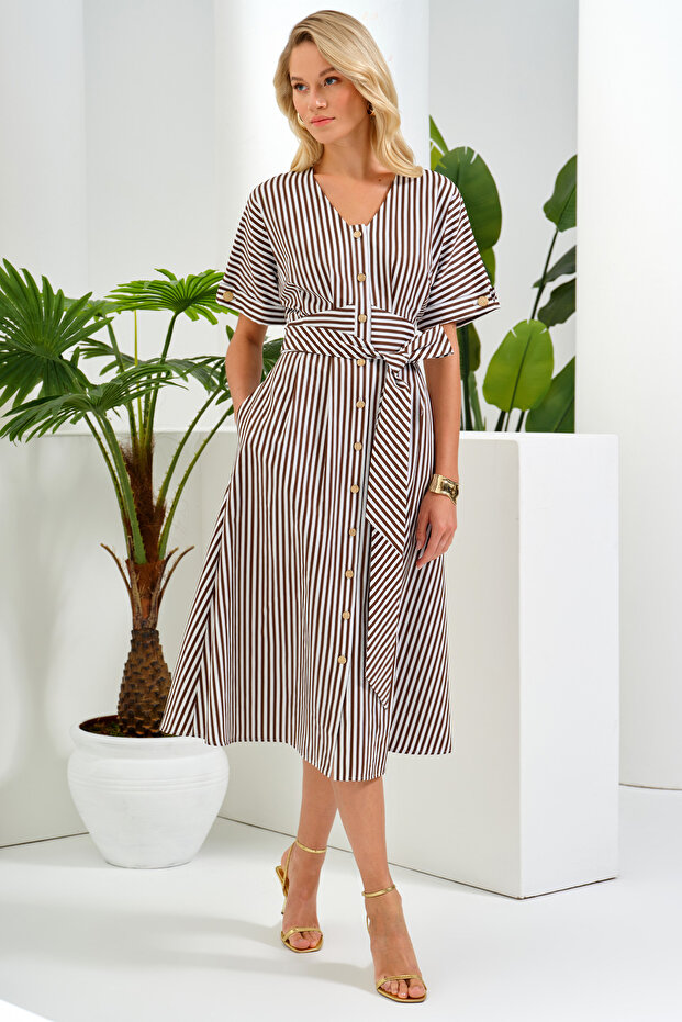 Midi Boy Çizgili Elbise - 2