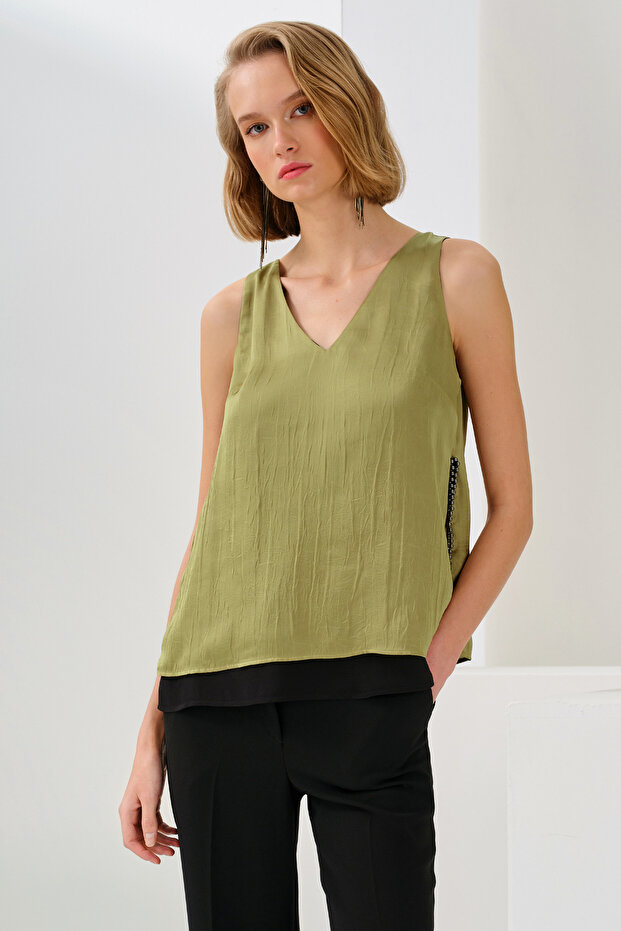 Çift Kat Saten Bluz - 1