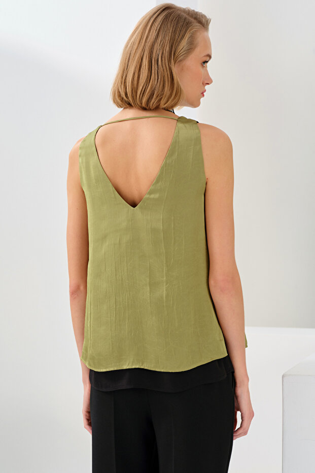 Çift Kat Saten Bluz - 4