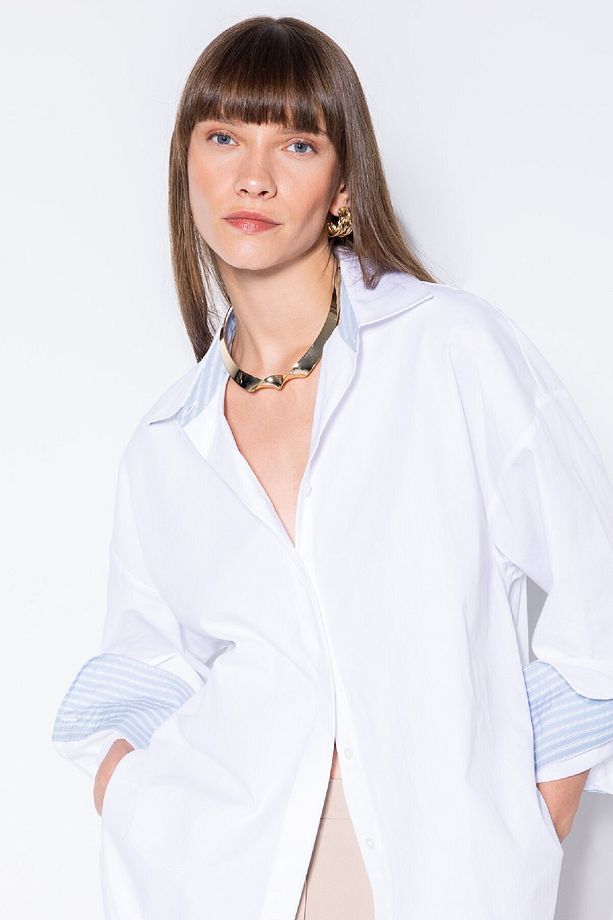 Oversize Geniş Kalıp Basic Düz Poplin Uzun Kollu Gömlek D3152ax24au - 1