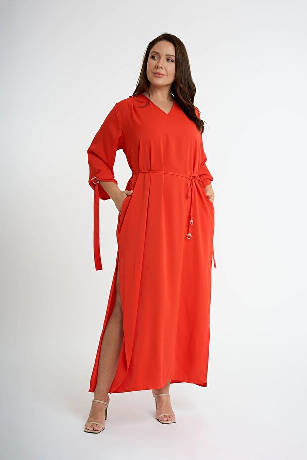 Belden Baglamalı V Yaka Elbıse - 2