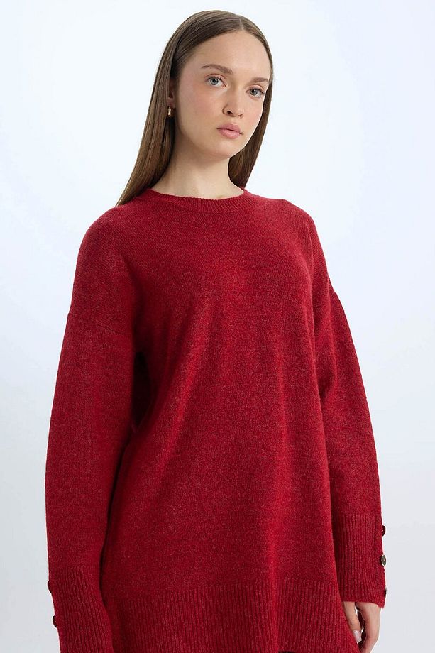 Regular Fit Bisiklet Yaka Basic Düz Kazak Tunik D2444ax24wn - 1